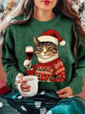 Imogen | Crew-Neck Cat Graphic Festive Pullover