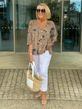 Embroidered V-Neck Blouse – Soft Three-Quarter Sleeve