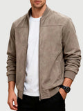 Casual suede- bomber jacket with zip front and ribbed trim