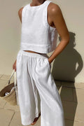 Sleeveless Crop Top and Trousers Set – Linen Summer Co-Ord