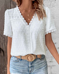 Adeline | Lace-Trim V-Neck T Shirt for Women
