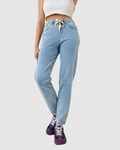 Women's Denim Jeans with Drawstring Waist and Elastic Cuffs