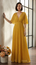 Stephanie | Pleated V-Neck Maxi Wedding Guest Gowns