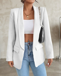 Women's Woven Blazer with Shawled Lapels and One-Button Closure