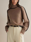 Hortense | Contrast Piped Turtleneck Sweater