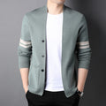 Men's Merino Blend Cardigan with Sleeve Stripes and Patch Pockets