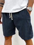 Men's Casual Ribbed Knit Shorts with Drawstring and Pockets