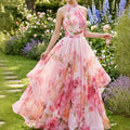 Maxi Dress – Pink Floral Halter Grace