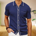 Classic Polyester Polo Shirt with Rib Knit and Button Front
