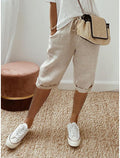 Women's Casual Woven Shorts with Drawstring Waist and Rolled Hem