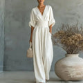 Surplice V-Neck Wide-Leg Jumpsuit – Elegant Summer Ease
