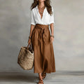 Top and Tie-Waist Midi Skirt Set – Relaxed Two-Tone Look