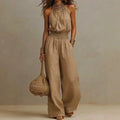 Halter Wide-Leg Jumpsuit – Smocked Waist Elegance