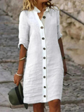 Linen Button-Down Shirt Dress – Easy Midi Length