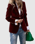 Women's Velvet Blazer with Notched Lapel and Front Button