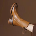 Ankle Boots with Side Zipper and Stacked Block Heel