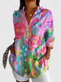 Button-Up Blouse – A Burst of Artful Color