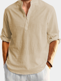 Casual Blend Shirt with Stand Collar and Button Placket