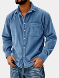 Casual corduroy shirt with button placket and chest pocket