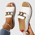 Casual Faux Slide Sandals with Metal Buckle and Open Toe