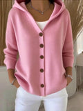 Casual Knit Cardigan with Hood and Button Front