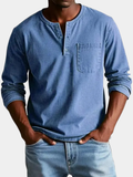 Casual knit Henley shirt with button placket and chest pocket