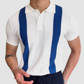 Casual knit polo shirt with vertical stripes and button placket
