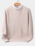 Casual knit pullover sweater with crew neckline and rib trim