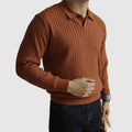 Casual knit shirt with open collar and ribbed bands