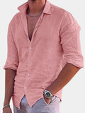 Casual Linen-Blend Shirt with Button Placket and Point Collar
