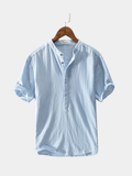 Casual linen-blend shirt with Mao collar and half-button placket