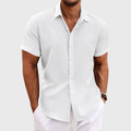 Casual Linen-Blend Shirt with Short Sleeves and Spread Collar