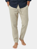 Casual Linen Pants with Drawstring Waist and Tapered Legs