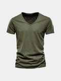 Casual Organic Blend T-Shirt with V-Neck and Ribbed Knit