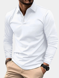 Casual Polyester-Blend Polo Shirt with Pointed Collar and Button Placket