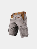 Casual Polyester Cargo Shorts with Web Belt and Flap Pockets