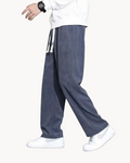 Casual Polyester Corduroy Pants with Drawstring Waist and Straight Leg