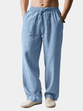Casual Polyester Pants with Drawstring Waist and Side Pockets