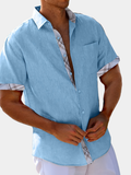 Casual Polyester Shirt with Lapel Collar and Plaid Trim