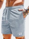 Casual Polyester Shorts with Drawstring Waist and Ribbed Pattern