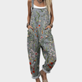 Casual Printed Overalls with Straps and Patch Pockets