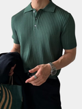 Casual Rib Knit Polo Shirt with Button Placket and Collar