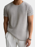 Casual rib-knit T-shirt with crew neck and cuffed sleeves