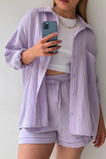 Casual Shirt and Shorts Set with Button Front and Drawstring Waist
