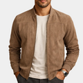 Casual suede- bomber jacket with zip front and ribbed trim