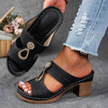 Casual synthetic slide sandals with perforated strap and block heel