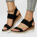 Casual Textile Wedge Sandals with Elastic Straps and Rope Trim