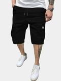 Casual Twill Cargo Shorts with Drawstring Waist and Patch Pocket