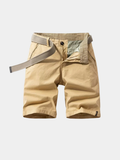 Casual Twill Shorts with Web Belt and Zip Fly
