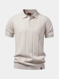 Casual viscose blend polo shirt with ribbed knit and placket
